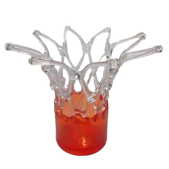 Josefina Krosno MCM Large 10 X 9 Orange Speckled Art Glass Vase Blown  Lattice - Picture 1 of 12